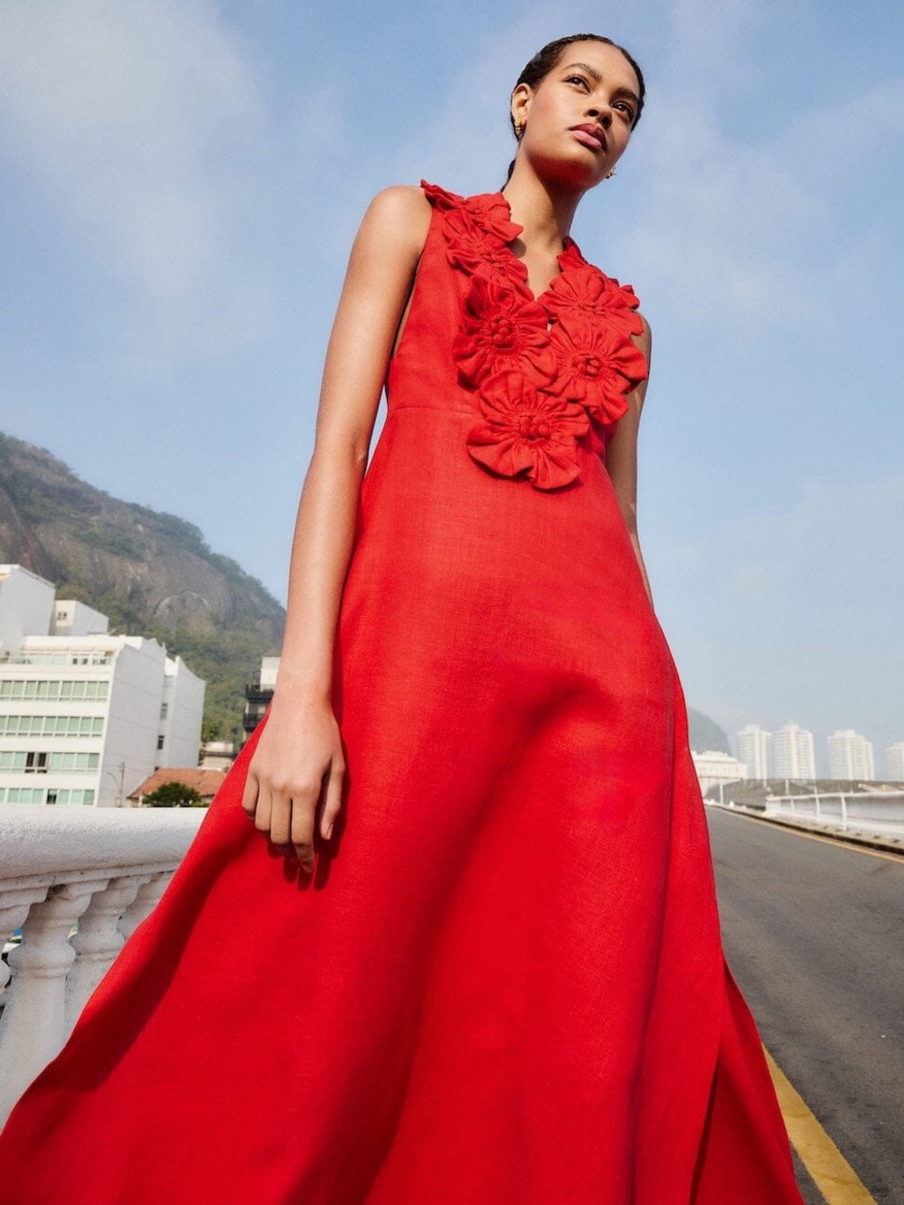 Farm Rio Red 3d Flower Maxi Dress - Picture 1 of 6